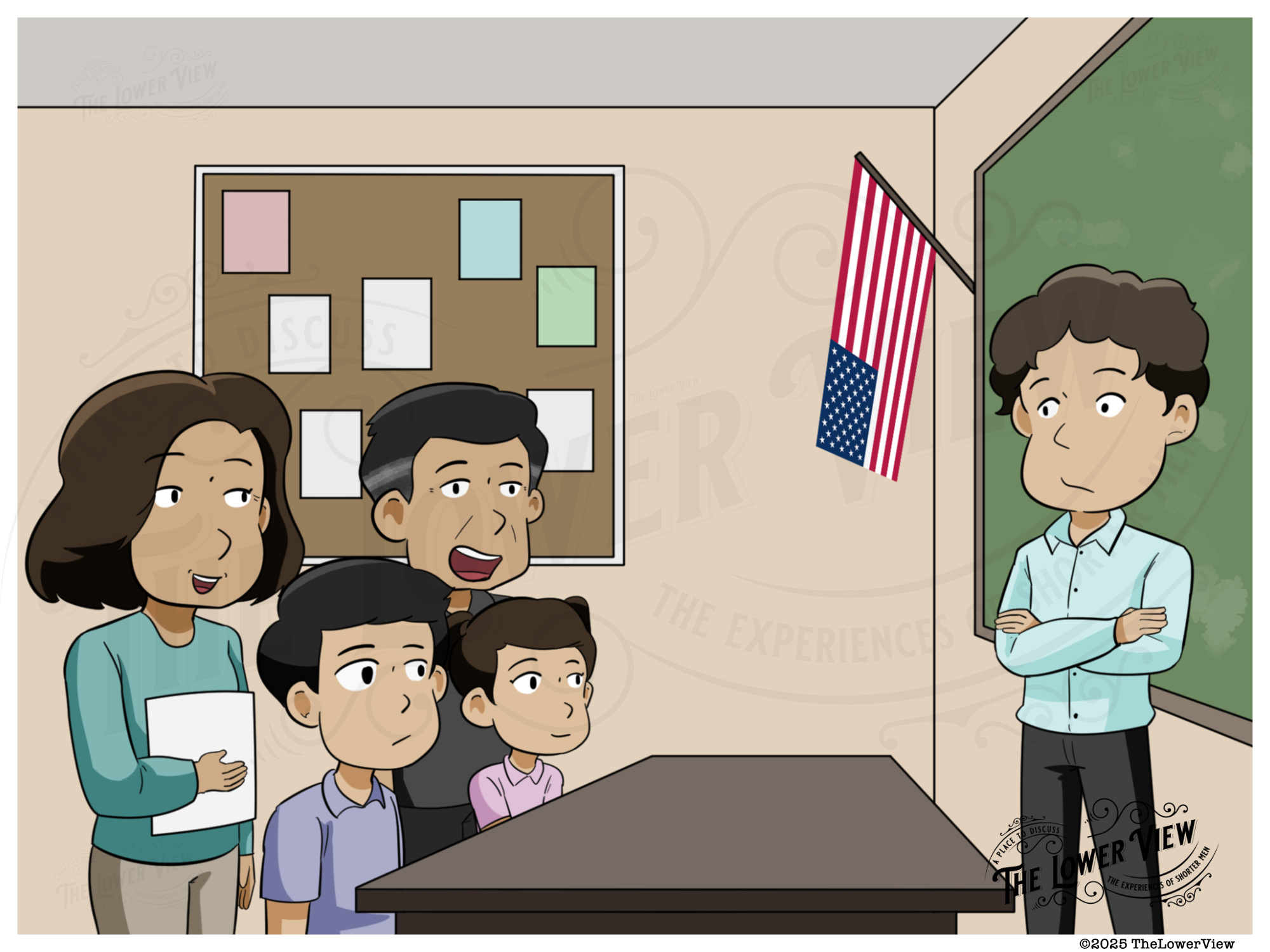 Short male teacher running an effective classroom who gets respect of his students